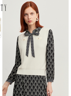 FINITY针织衫2024秋冬白色无袖马夹羊毛简约气质针织背心女