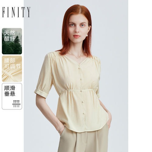 FINITY菲妮迪品牌雪纺衫夏季简约气质系带收腰时尚短袖上衣女