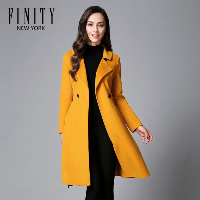 特FINITY女装大码双排扣长袖羊毛呢外套冬装新款双面毛呢大衣