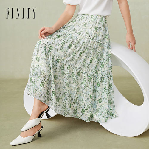FINITY菲妮迪品牌半身裙2024夏季新品网纱设计感碎花A字收腰半裙