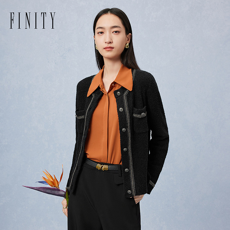 FINITY品牌女装2024年秋季新品女士外套羊毛单排扣小香风外套女