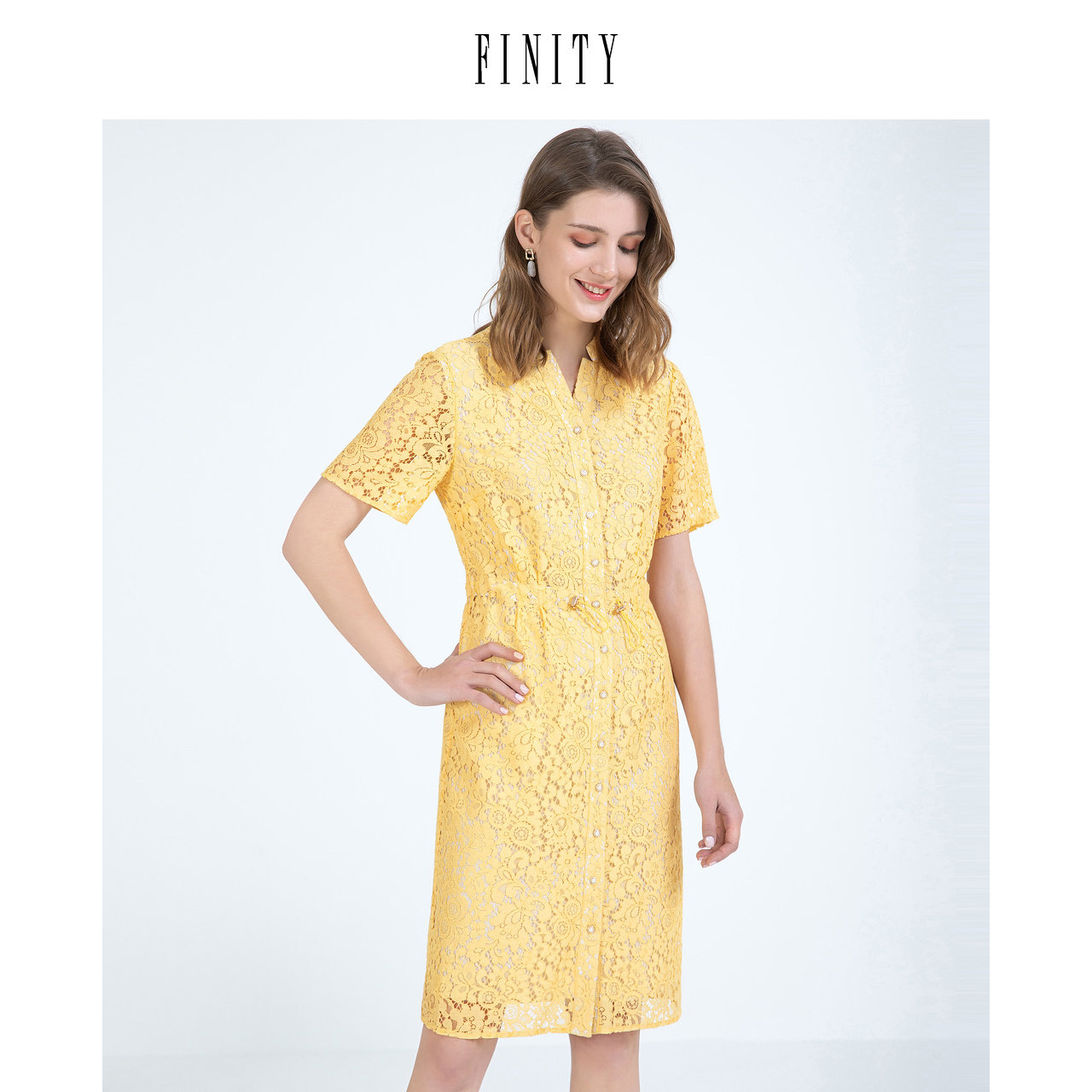 FINITY菲妮迪夏装镂空轻薄连衣裙女气质宽松小众中长款裙子女
