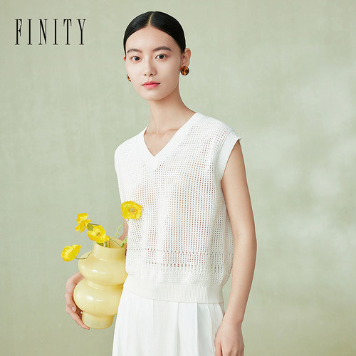 FINITY菲妮迪全棉针织衫2024年夏季无袖镂空设计感针织背心女