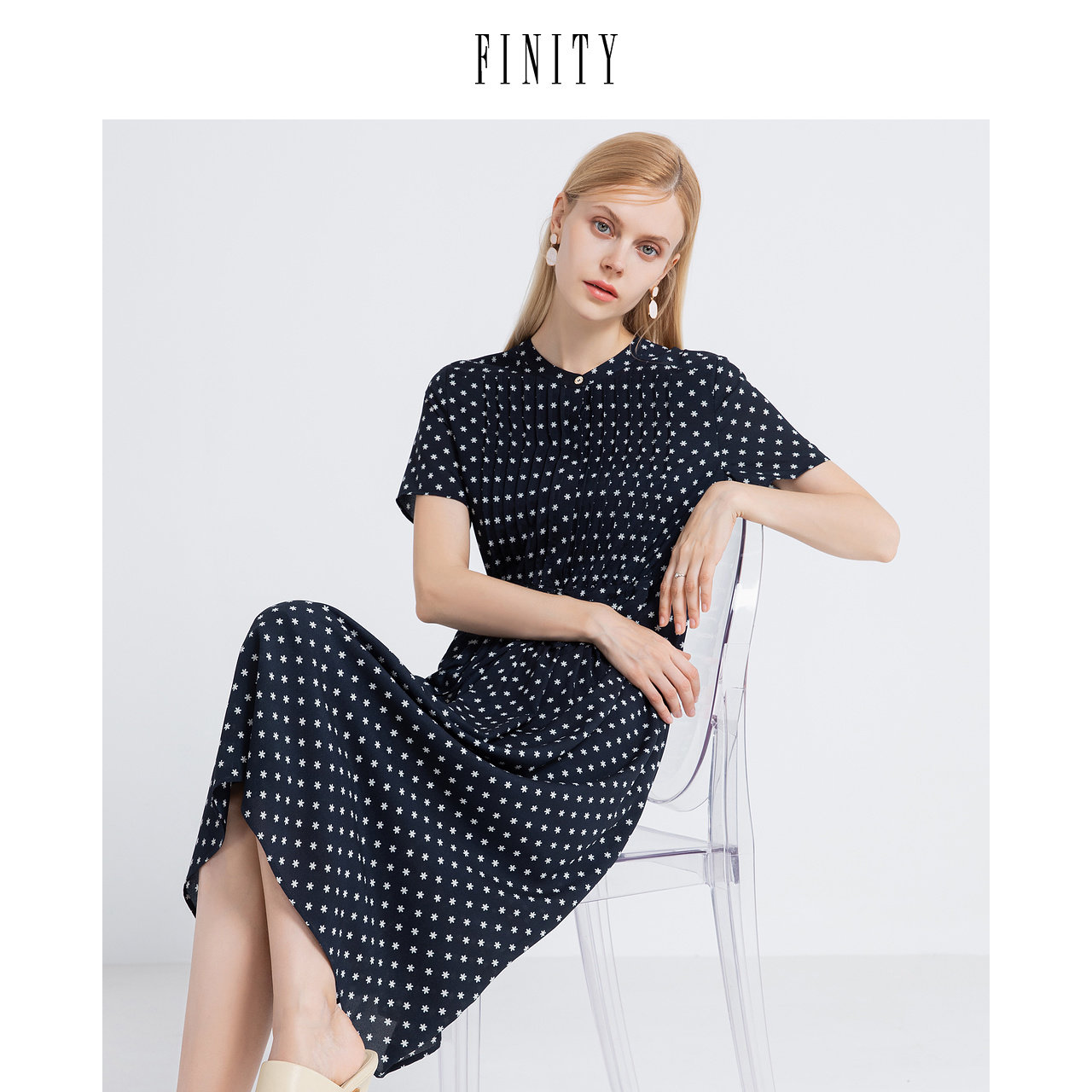 FINITY菲妮迪夏装波点显瘦连衣裙女印花休闲气质中长款裙子女