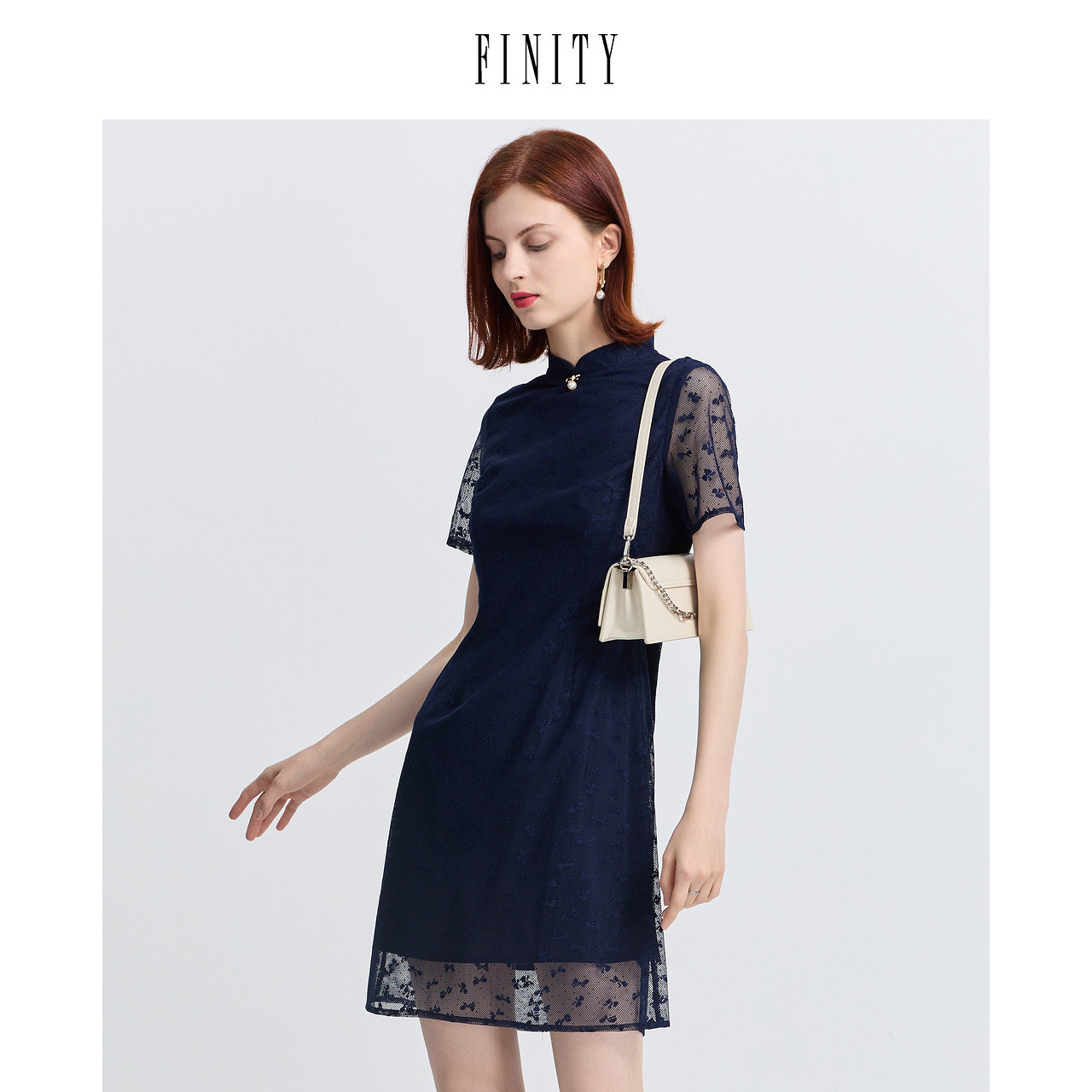 FINITY菲妮迪夏装中国风连衣裙女修身显瘦法式复古中长款裙子