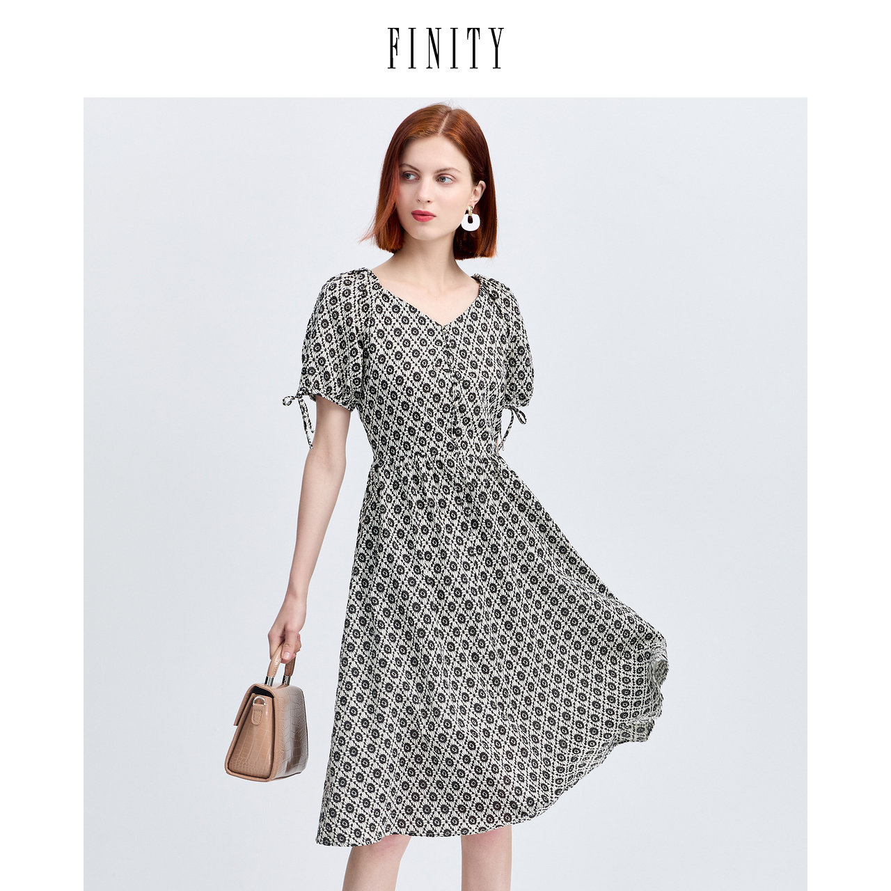 FINITY菲妮迪夏装法式复古碎花连衣裙女小众遮肉中长款仙女裙