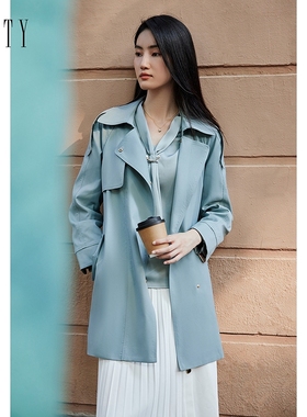菲妮迪品牌风衣2024年秋季简约气质高端西装领气质通勤外套女