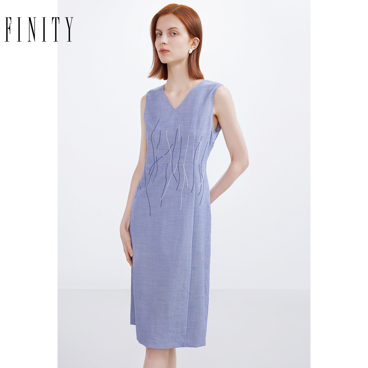 FINITY菲妮迪品牌连衣裙夏季简约气质无袖时尚V领薄款裙子女