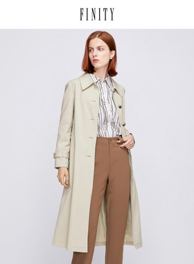 FINITY2023年春季风衣气质收腰棉质休闲别致宽松中长款大衣女