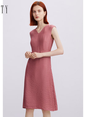 FINITY菲妮迪红色连衣裙2024夏季雪纺气质收腰显瘦无袖内搭连衣裙