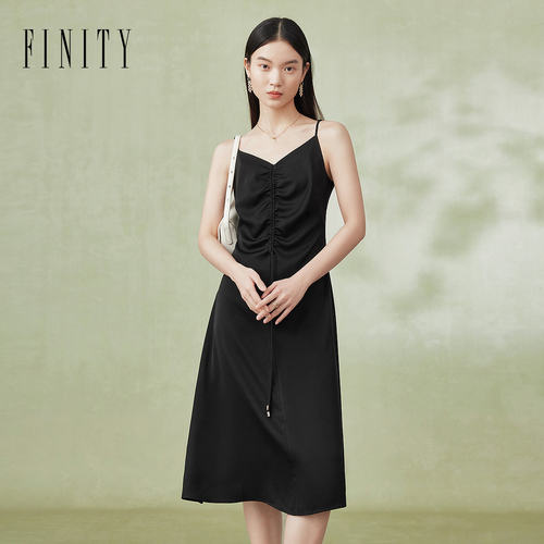 FINITY菲妮迪连衣裙2024夏季简约无袖黑色洋气内搭名媛风裙子女