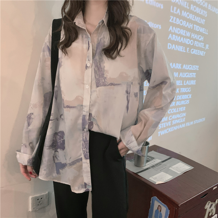 Real price ~ Korean retro ins spring ink halo dye minority shirt~