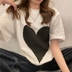 Real price ~ Korean spring ins versatile Love Print matte bottomed T-shirt~