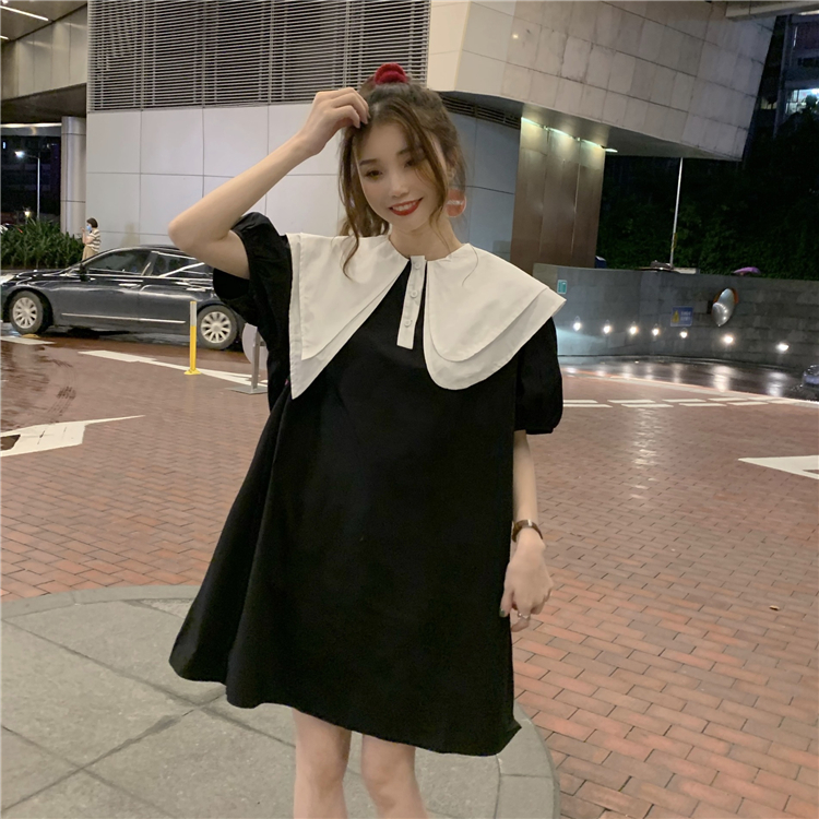 Real price ~ Korean version baby collar contrast age reducing dress~