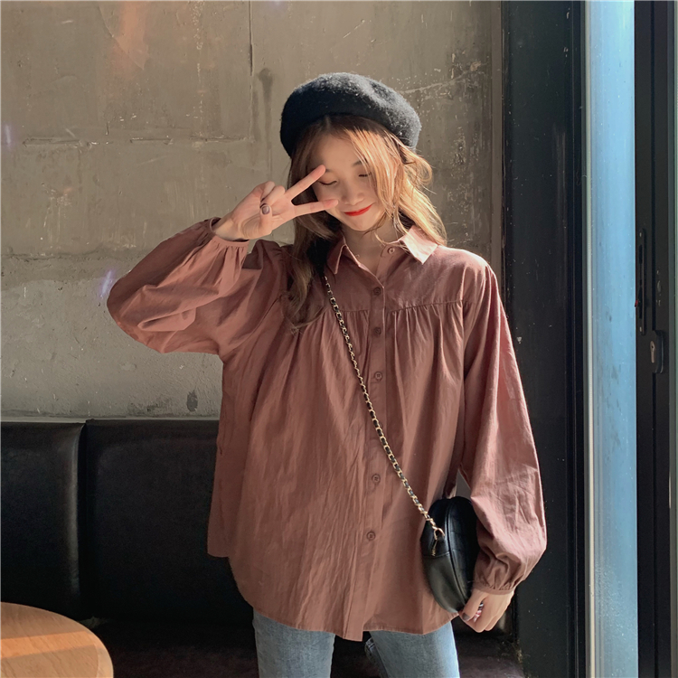 Real price ~ Korean version ins temperament Lapel loose and versatile age reducing baby collar shirt~