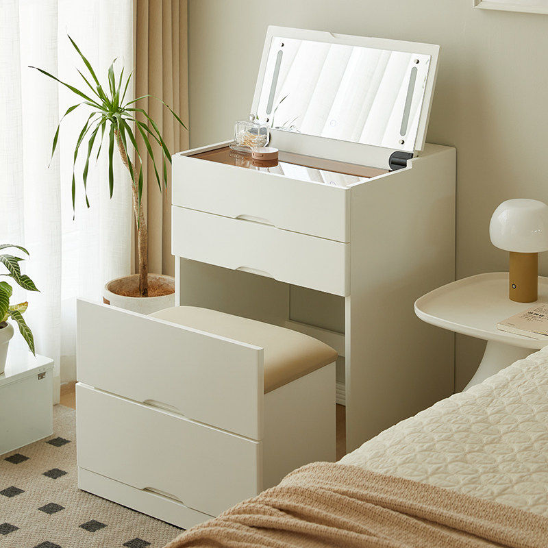 小户型梳妆台床头柜一体实木翻盖化妆桌子卧室收纳柜多功能储物柜