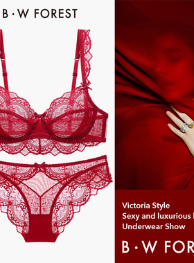 红色内衣性感蕾丝胸罩内裤女2025新款夏季薄款防下垂大胸显小文胸