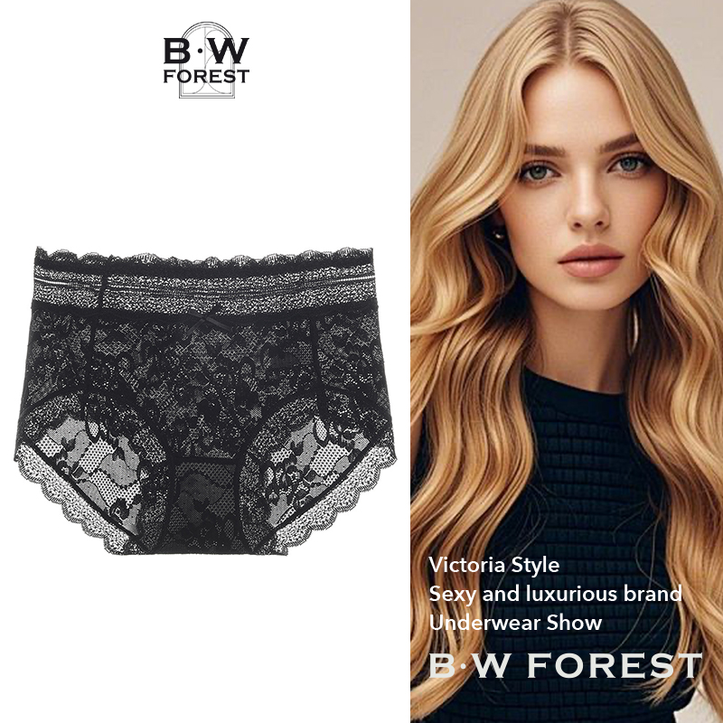 维多利亚法式黑色性感蕾丝中高腰内裤女薄款2025新款纯欲风三角裤