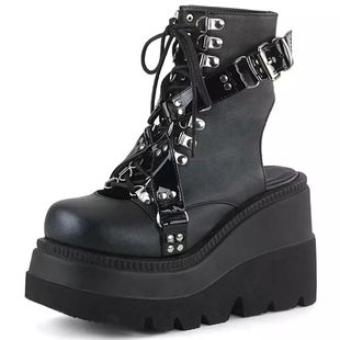 暗黑哥特式凉鞋女大码凉靴厚底女鞋gothic women wedge sandals