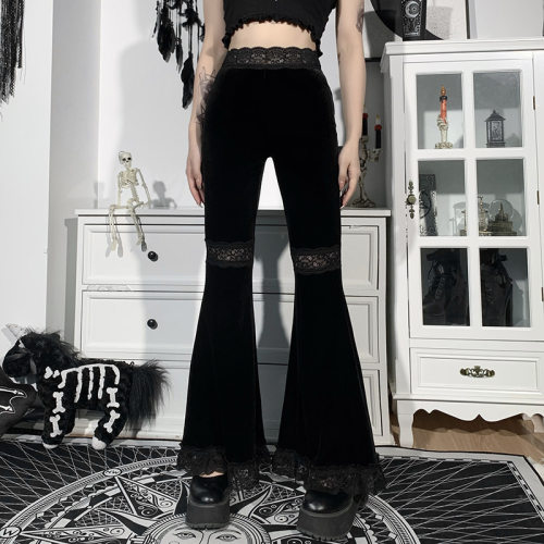 2023 Flare Pants Women Gothic Dark High Waist Loose Trousers