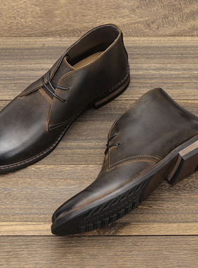 Men Retro Desert Boots Genuine Cow Leather Shoes Chukka 鞋子