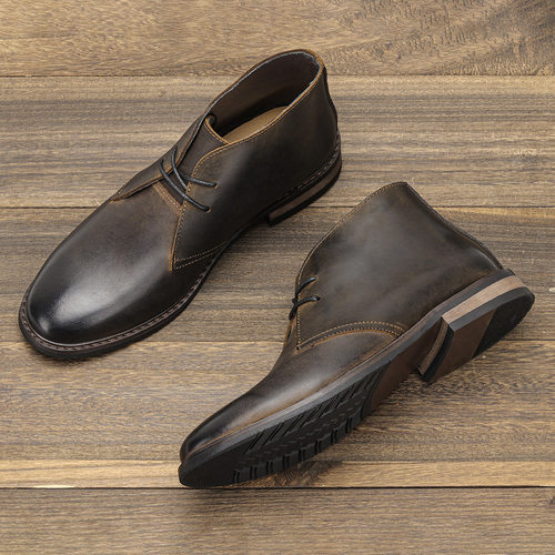 Men Retro Desert Boots Genuine Cow Leather Shoes Chukka 鞋子