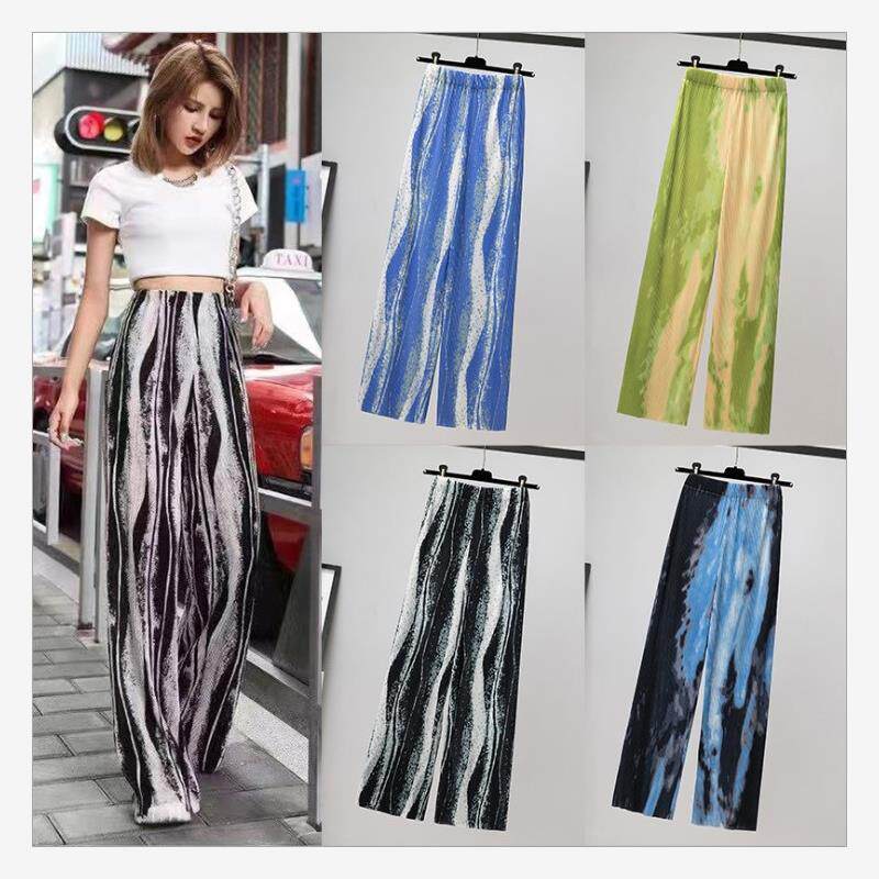 plait tie-dye wide-legged pants straight leisure trousers 裤