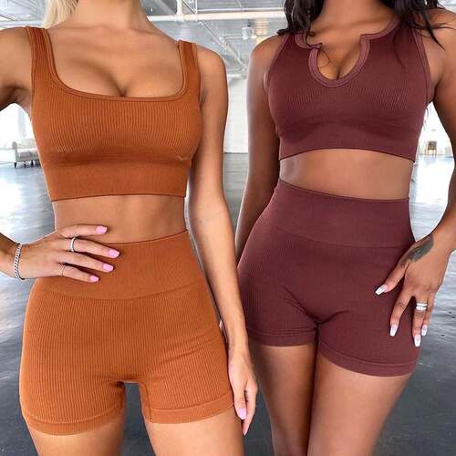 Women 2pcs Yoga Set Sleeveless Tanks Fitness Shorts 健身套装