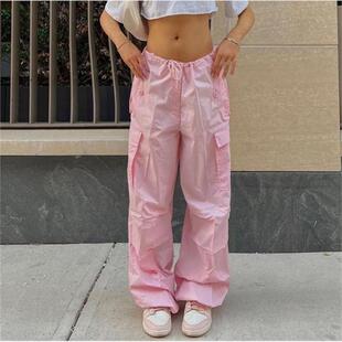 欧美阔腿宽松工装裤休闲裤子女 loose casual cargo pants women