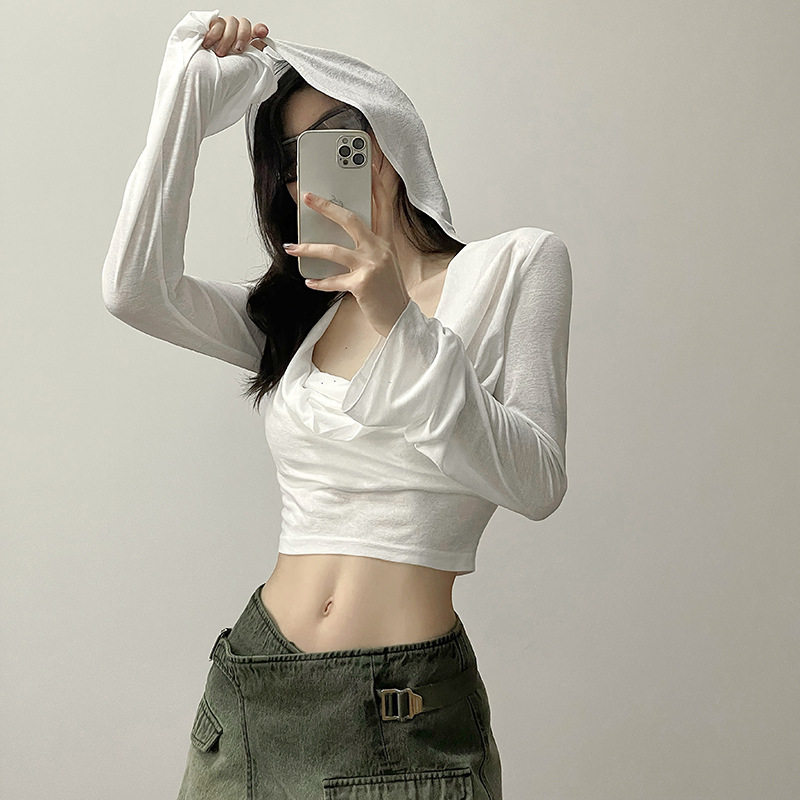 欧美辣妹风性感连帽t恤女