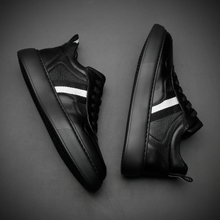 冬季加绒保暖真皮休闲高帮鞋男款时尚拼色真皮板鞋黑色厚底棉鞋潮