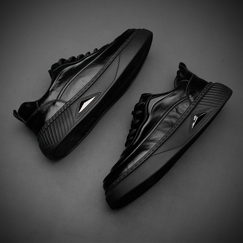 欧洲站秋季透气黑色休闲皮鞋