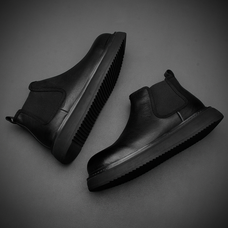 日系套筒头层牛皮切尔西靴