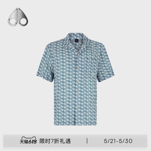 MOOSE KNUCKLES 男士户外度假V领满印LOGO衬衫短袖