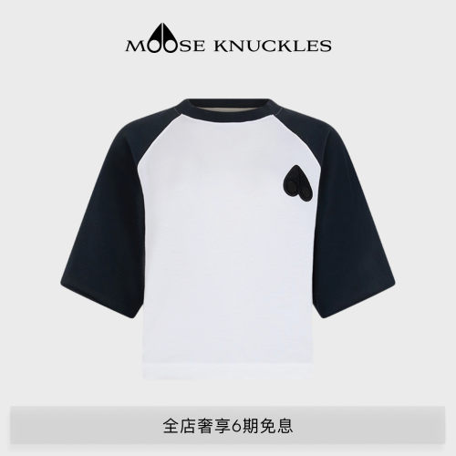 MOOSE KNUCKLES 女士爱心LOGO圆领撞色短款小剪刀短袖T恤