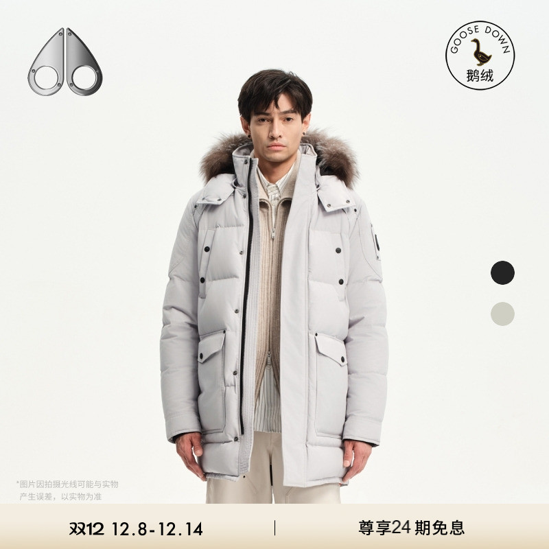 MOOSE KNUCKLES BIG RIDGE ONYX 男士霜狐毛领中长款小剪刀羽绒服