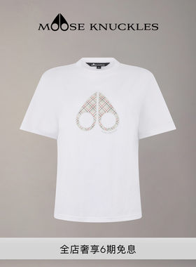 [早春新品]MOOSE KNUCKLES 女士缝线格纹LOGO圆领小剪刀短袖T恤