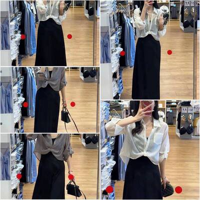 2025夏装新款高级感黑色吊带洋装外搭天丝防晒衬衫罩衫两件套女