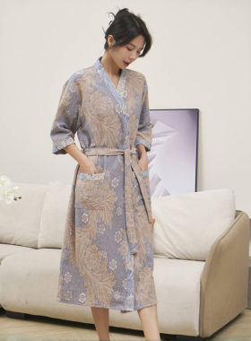 浴袍女纯棉吸水浴衣双层纱布2025新款国风睡衣家居服夏季全棉睡袍