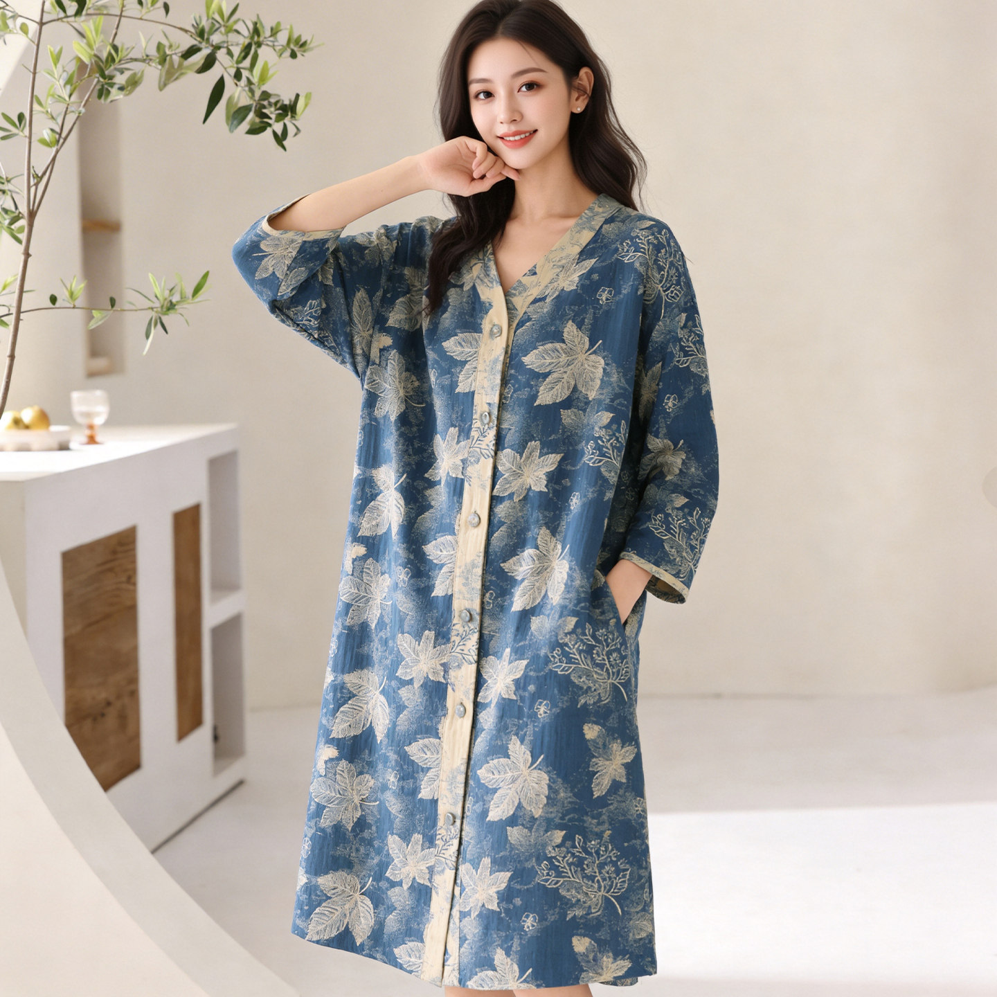 睡裙女款纯棉双层纱布吸水2026新款睡衣纽扣子睡袍全棉家居服浴袍