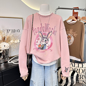 纸袋家品质好货 白边拼接假两件纯棉大毛圈卫衣女减龄卡通厚款 冬