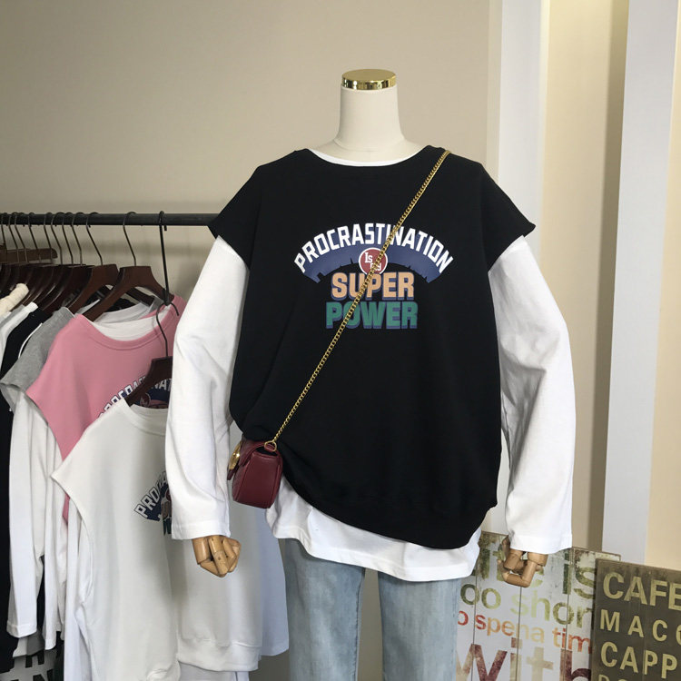 韩国洋气百搭字母印花马甲+白色长袖t恤休闲宽松两件套卫衣女春秋,女装/女士精品,时尚套装,淘宝优惠券,粉丝福利购,淘宝优惠卷