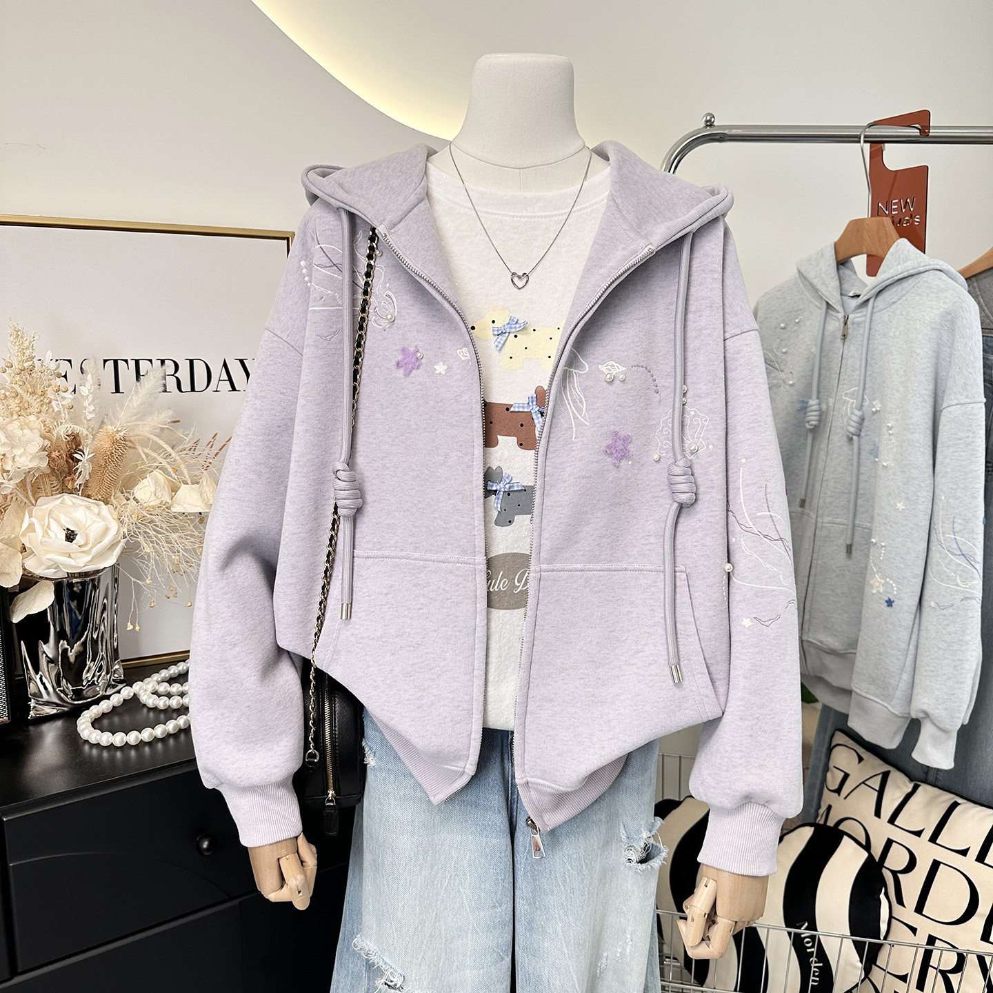 独特漂亮巨好看卫衣~2026新款韩国刺绣梦幻海底宽松连帽外套春装