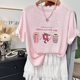 巨好看 杯子宽松雪花棉t恤女短袖 夏季 韩系时尚 薄 2026新款 自留推荐
