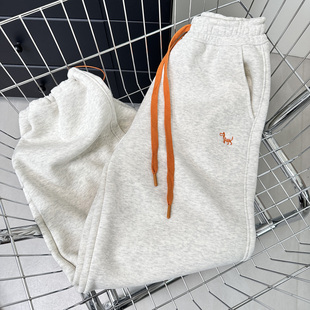 韩系简约小马刺绣撞色抽绳长裤 2025新款 高级感 加绒加厚卫裤 冬季