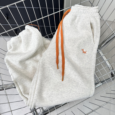冬季加绒加厚卫裤~2025新款韩系简约小马刺绣撞色抽绳长裤高级感