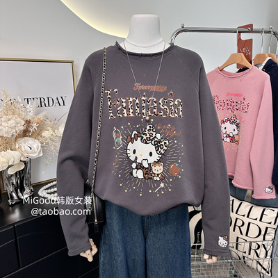 卷边设计感~纸袋家时尚洋气豹纹字母卡通宽松慵懒风毛圈纯棉卫衣
