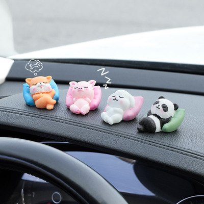 卡通熊猫车载摆件酣睡小动物汽车中控装饰品可爱治愈解压睡觉公仔