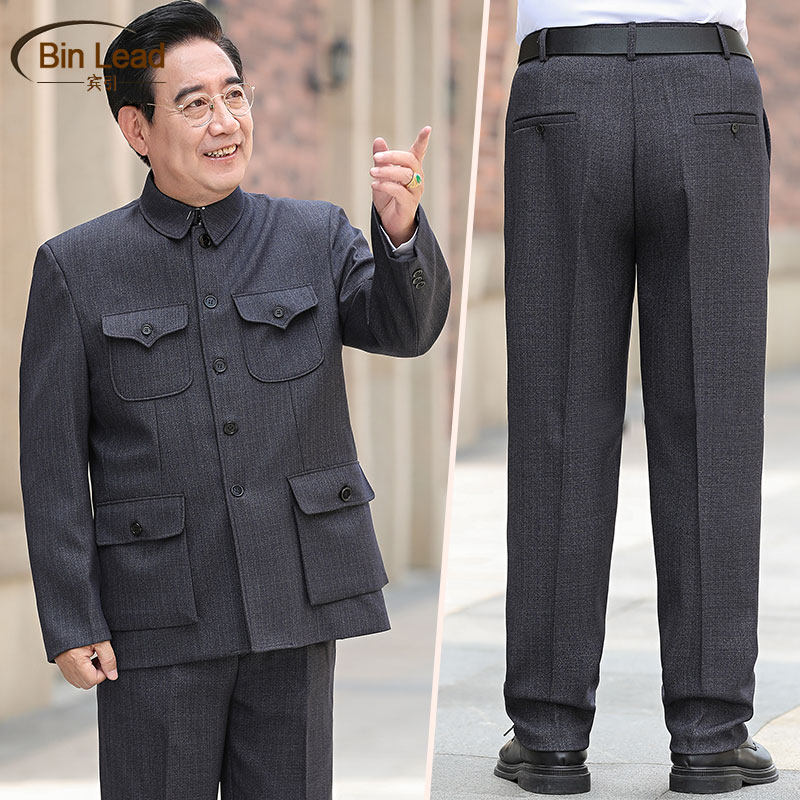 아빠의 봄 가을 정장 할아버지의 중국 옷깃 재킷 중년 및 노인 남성 봄 벨벳 튜닉 재킷