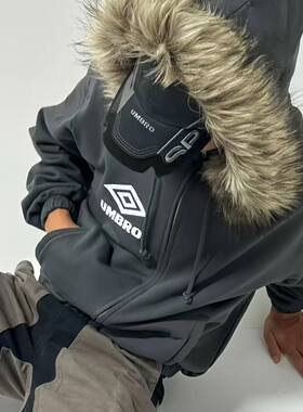 【现货】Slam Jam x Um面罩 座山雕 毛领做旧连帽卫衣开衫外套